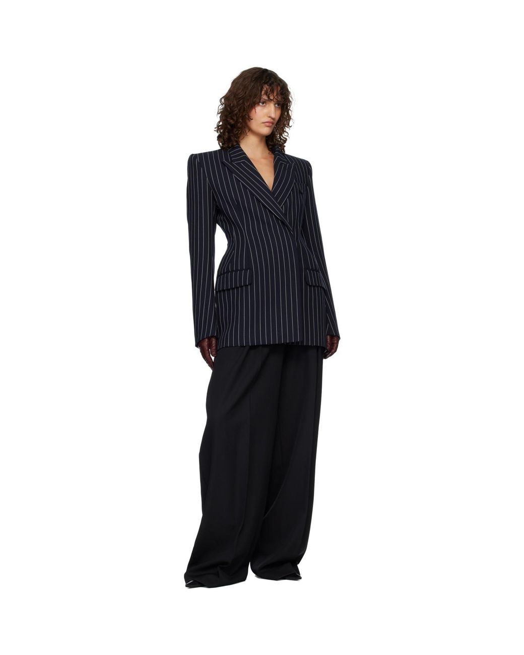 Mugler Blue Pinstripe Hourglass Blazer