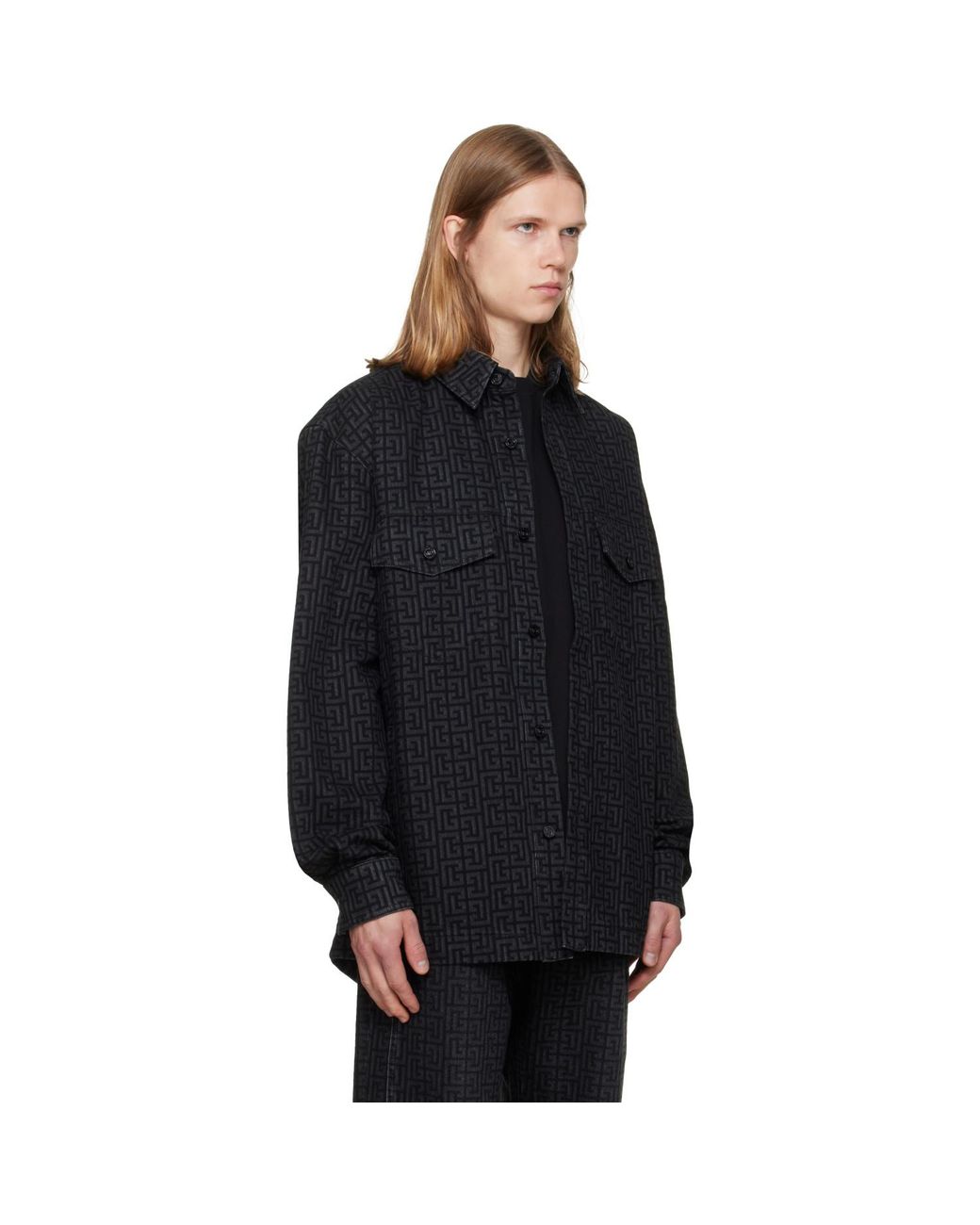 Balmain Black Monogram Denim Overshirt for men