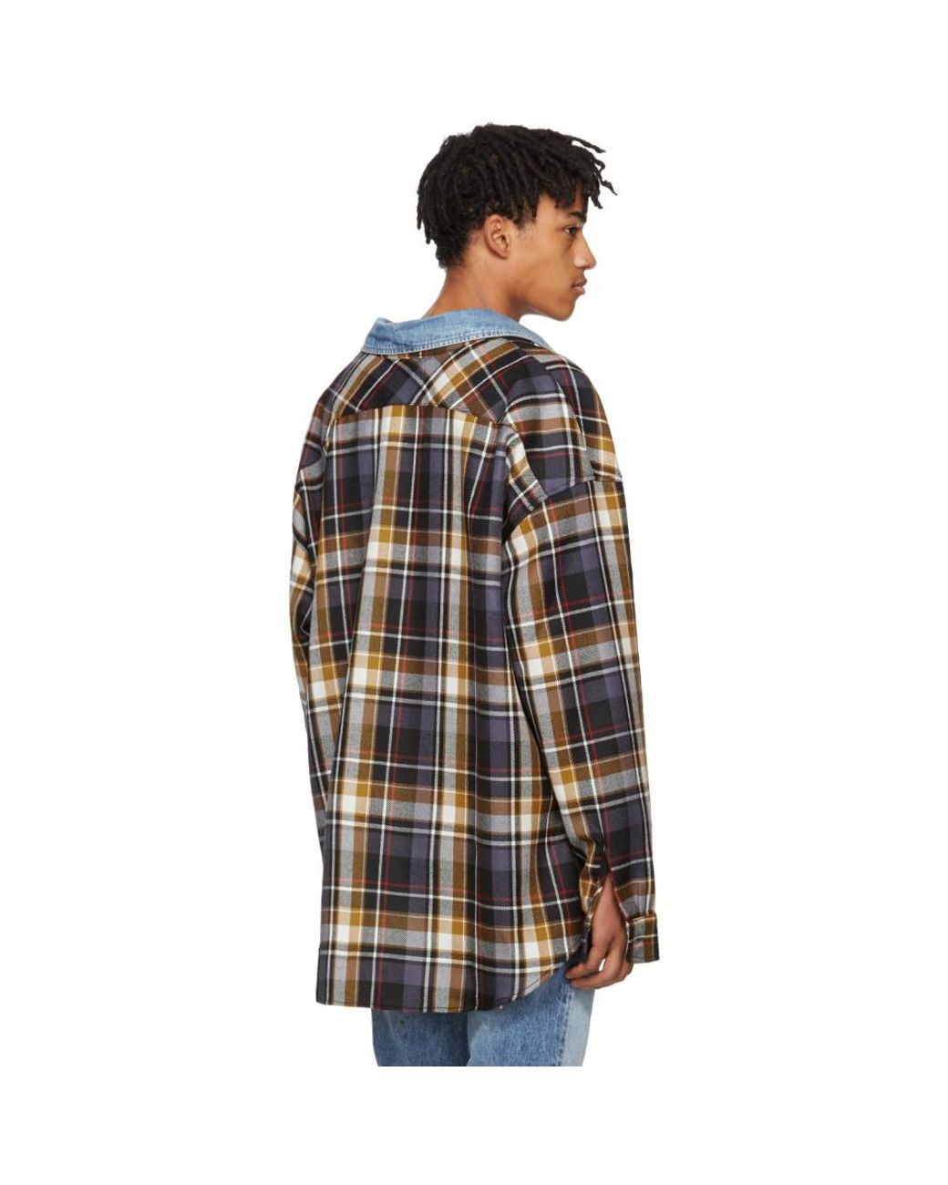 Fear Of God Purple Oversized Plaid Denim Collar Flannel Shirt for