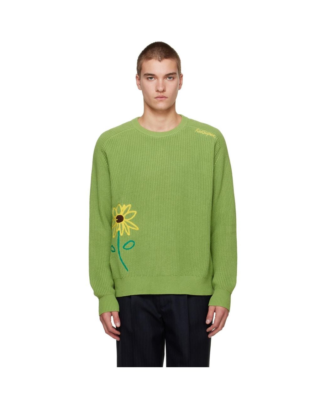 Kidsuper Green Knit 'Flower' Sweater for men