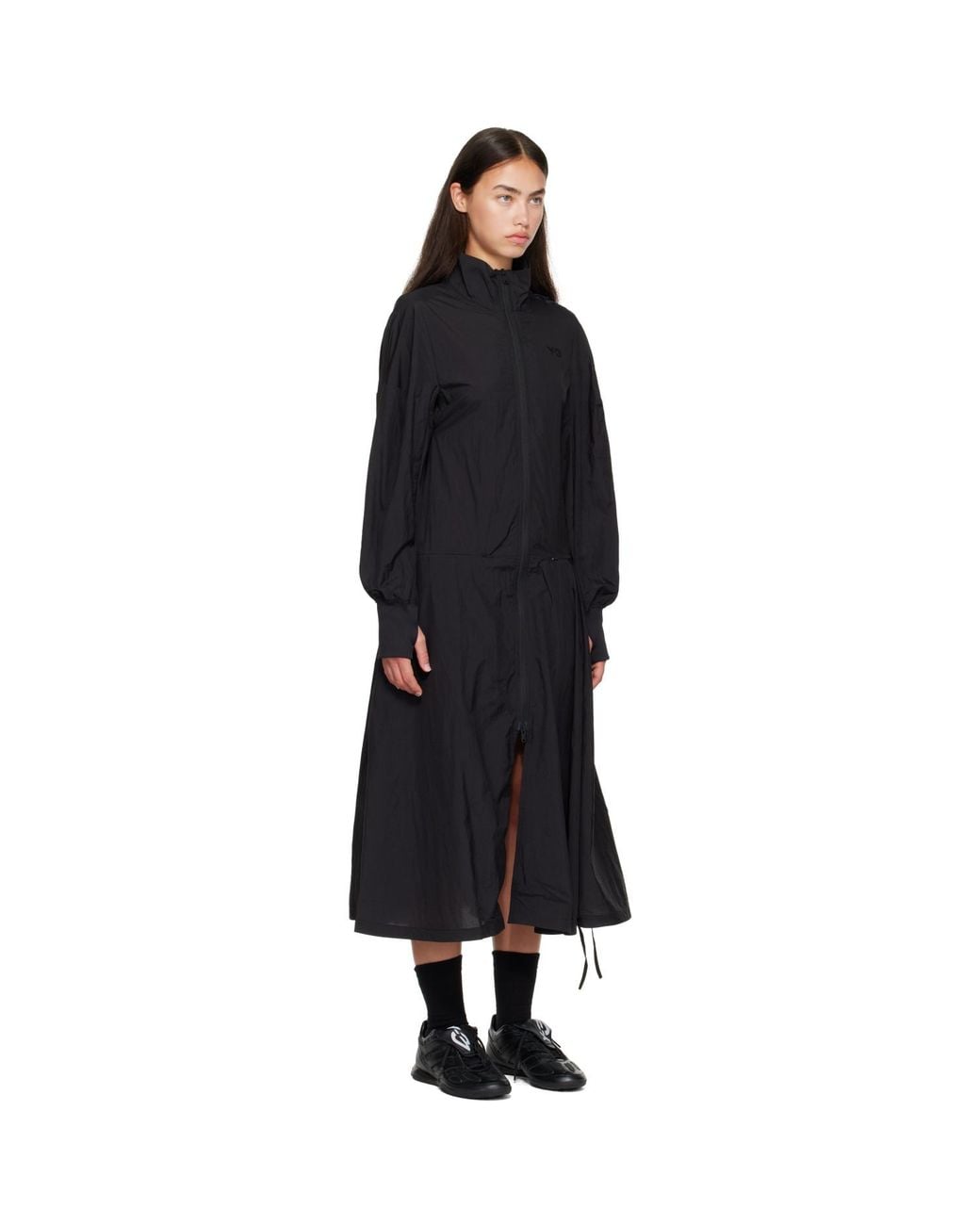 Y-3 Black Gradient 3-Stripes Nylon Track Midi Dress