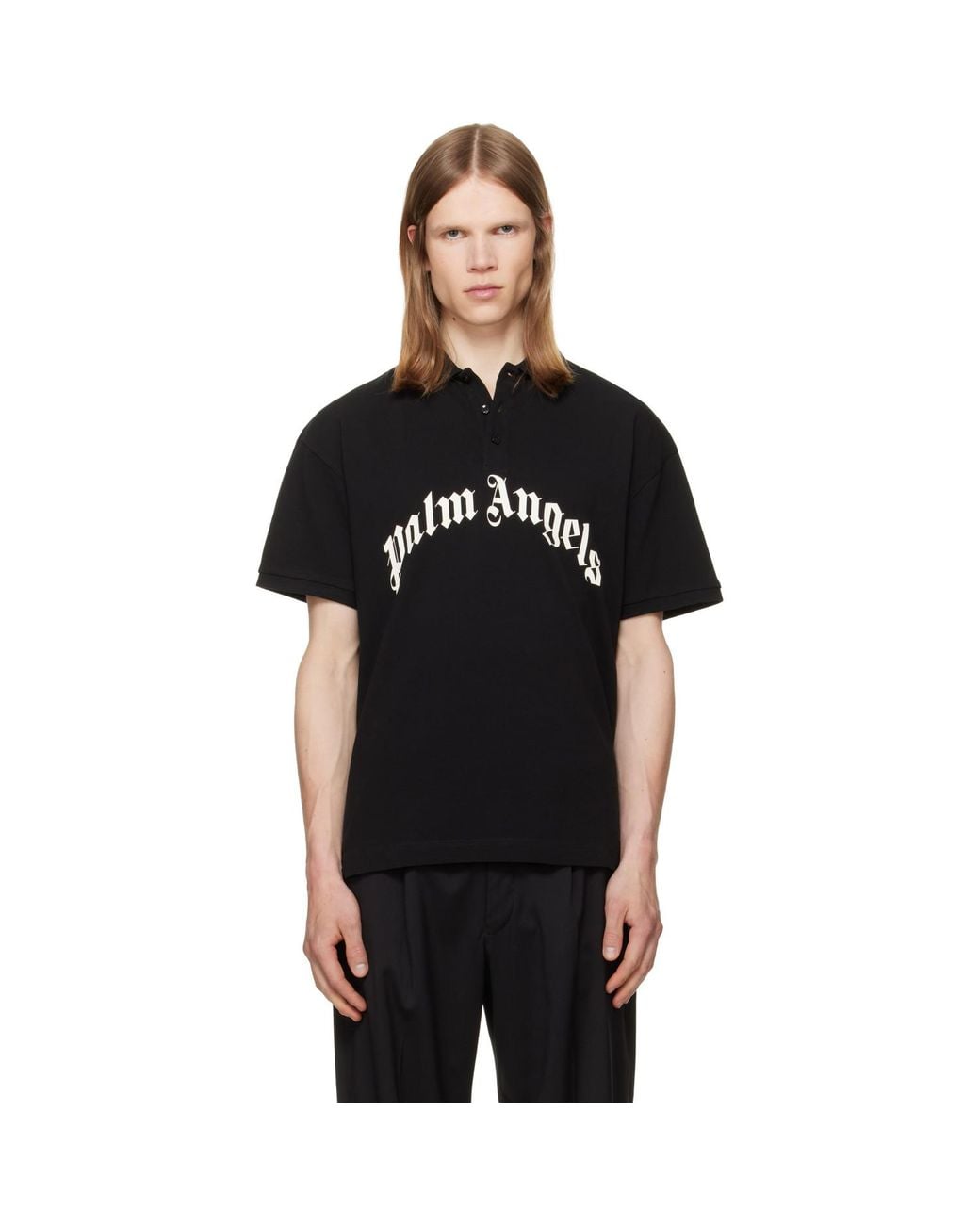 Palm Angels Black Curved Logo Polo for men