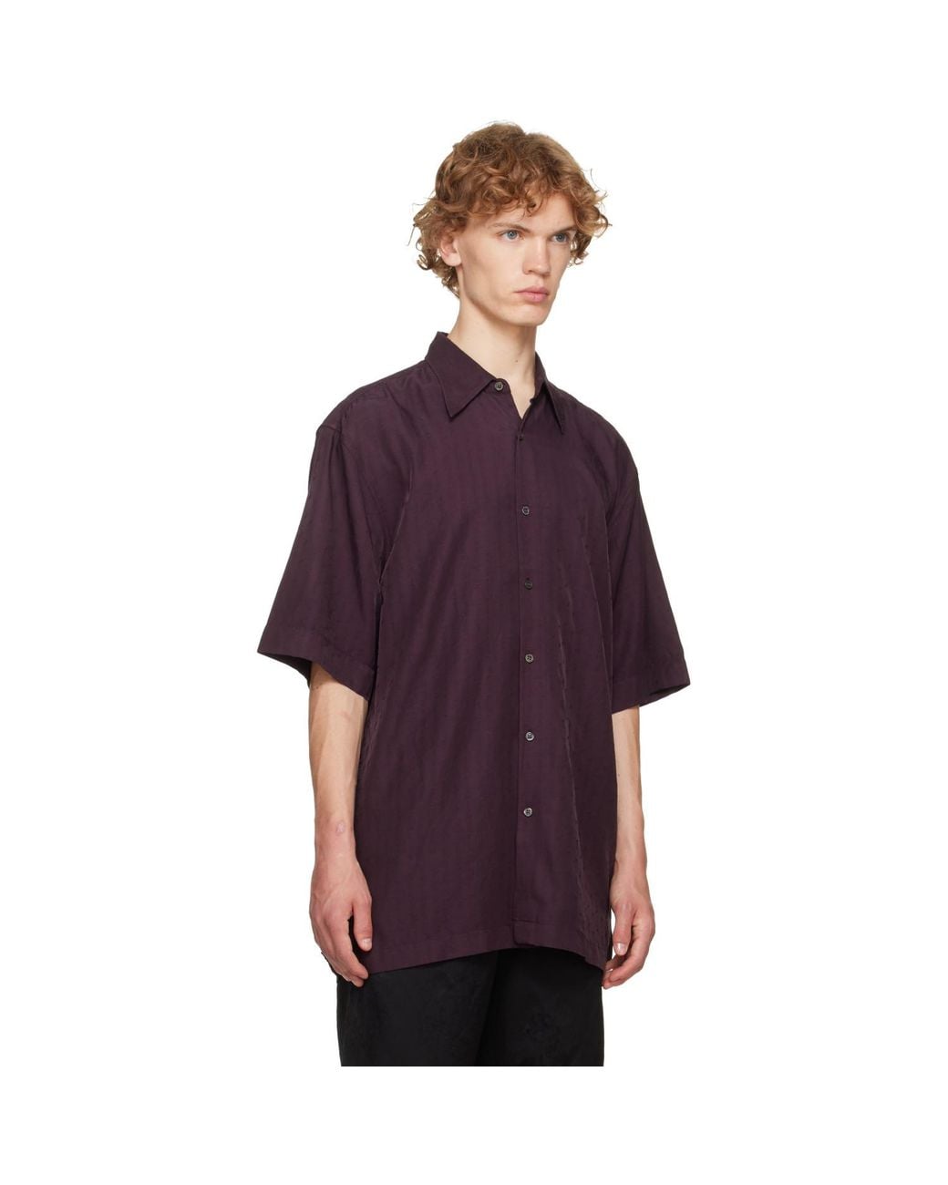 Dries Van Noten Purple Burgundy Floral Shirt for men