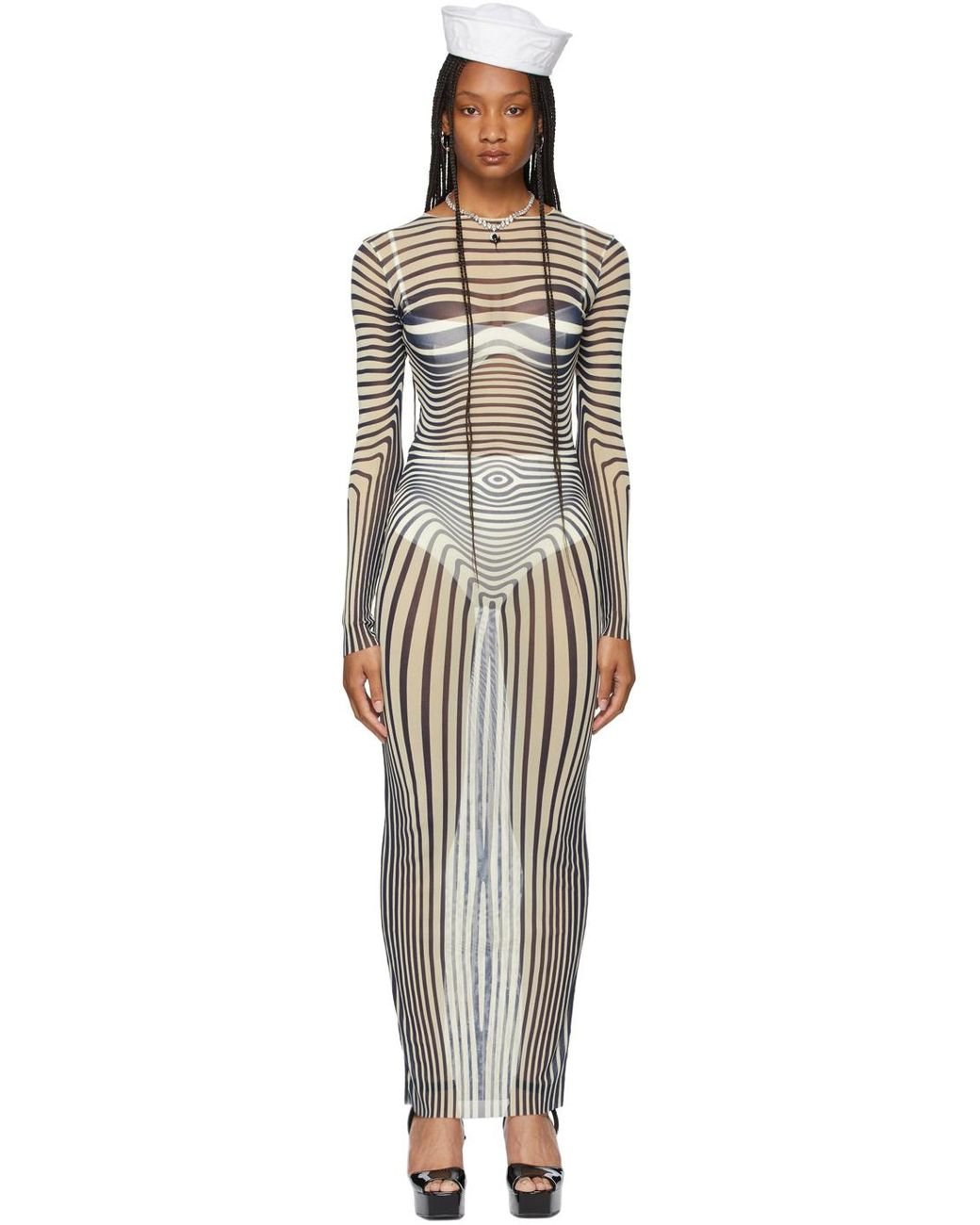 Jean Paul Gaultier Ssense Exclusive Beige Les Marins Mesh Body Stripe Dress  in Natural | Lyst