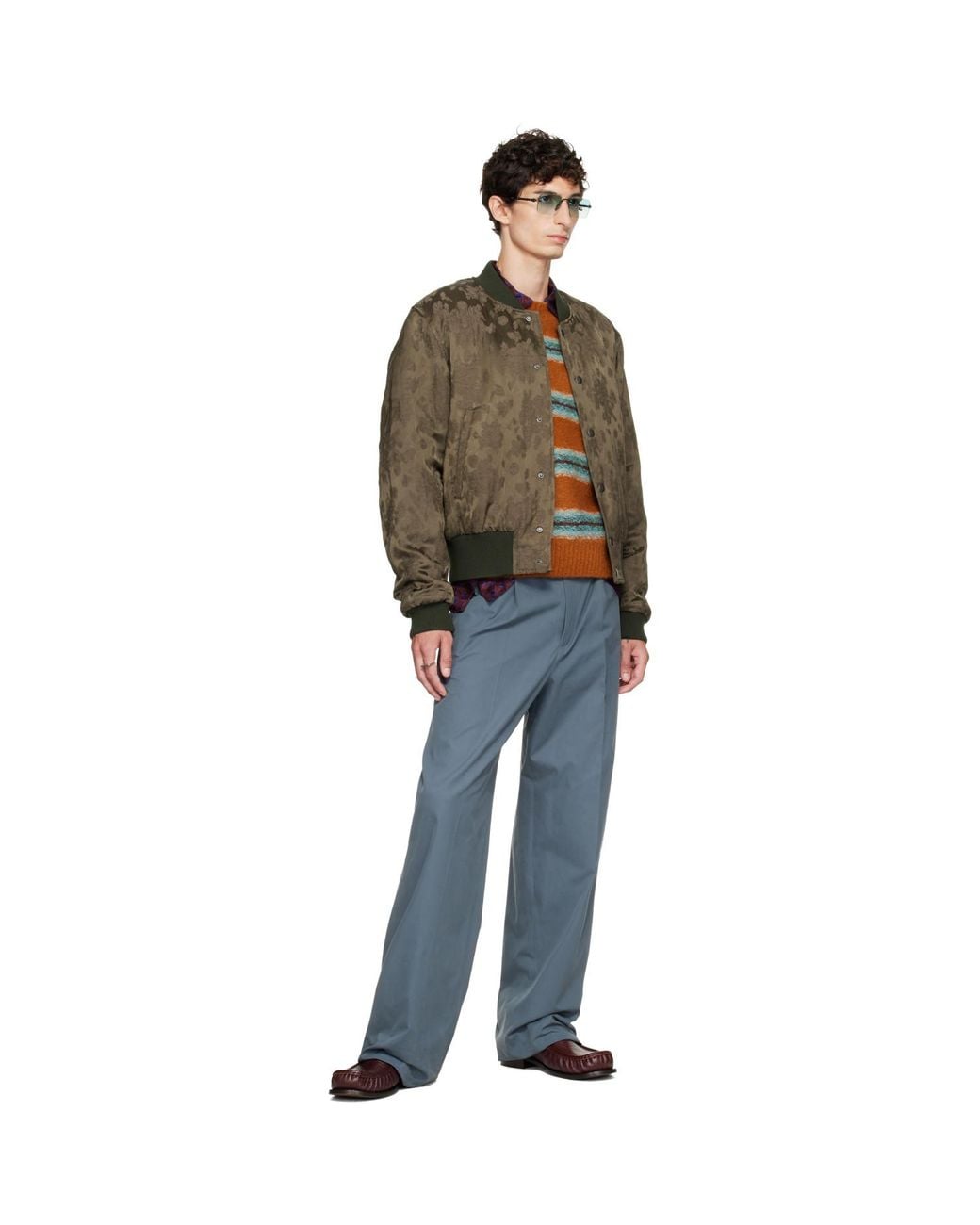 Dries Van Noten Brown Khaki Pattern Bomber Jacket for men