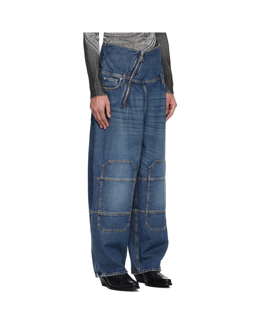 Jean Paul Gaultier Zipped Patch Jeans in Blue for Men | Lyst