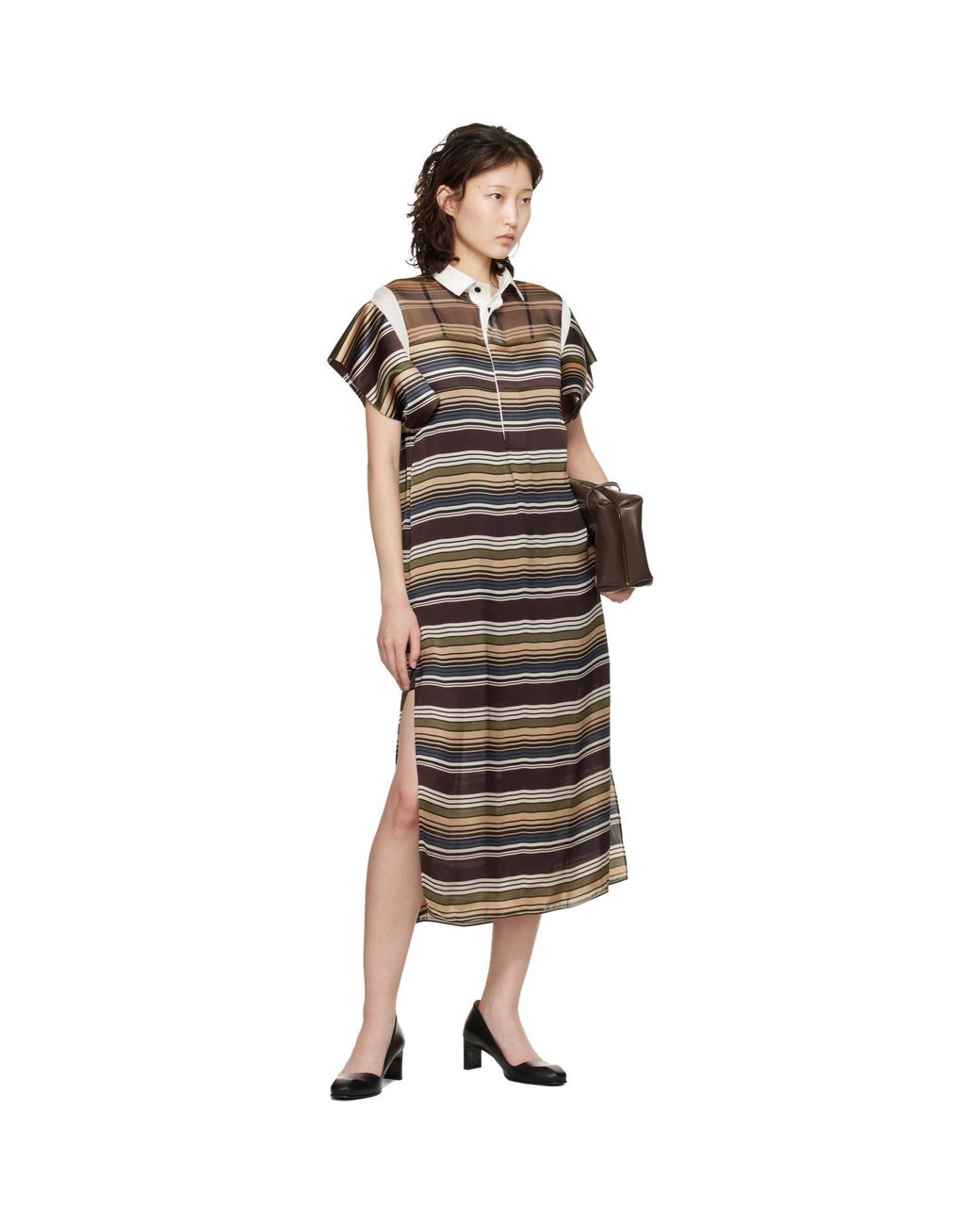 Sacai Black Horizontal Stripe Midi Dress