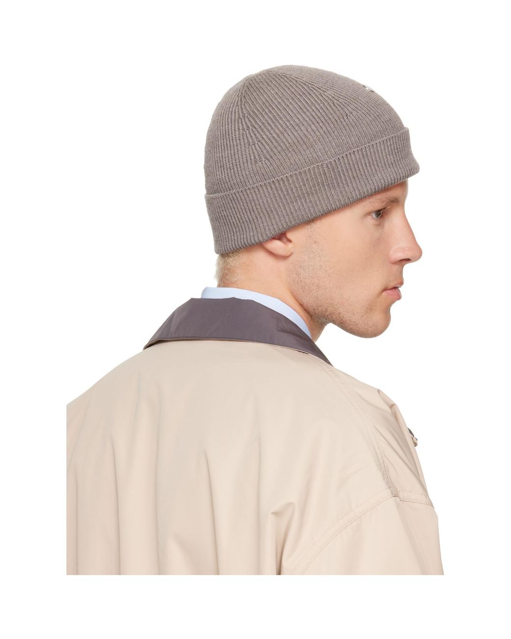 Acne Blue Taupe Wool Rivet Beanie for men
