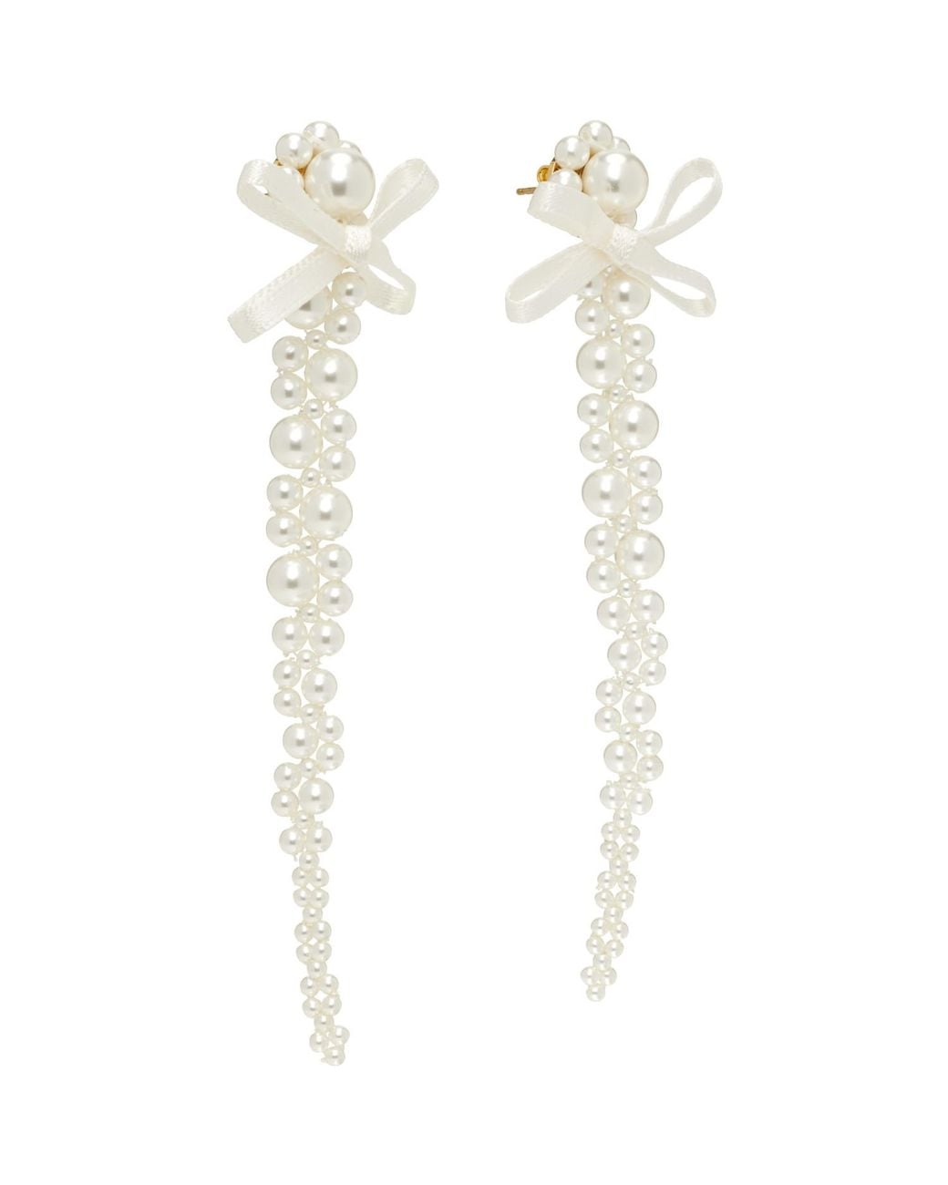 Simone Rocha White Petite Bow Detail Drip Earrings