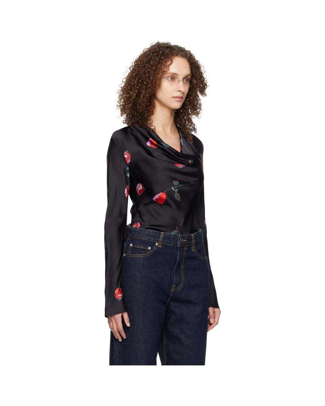 Ganni Black Printed Satin Blouse