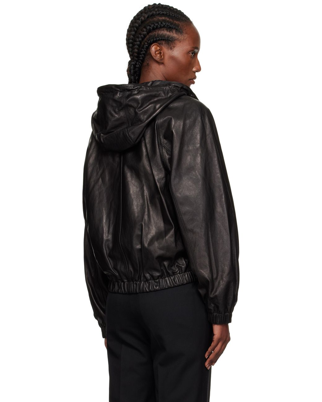 NOTHING WRITTEN Hooded Leather Blouson Jacket in Black | Lyst