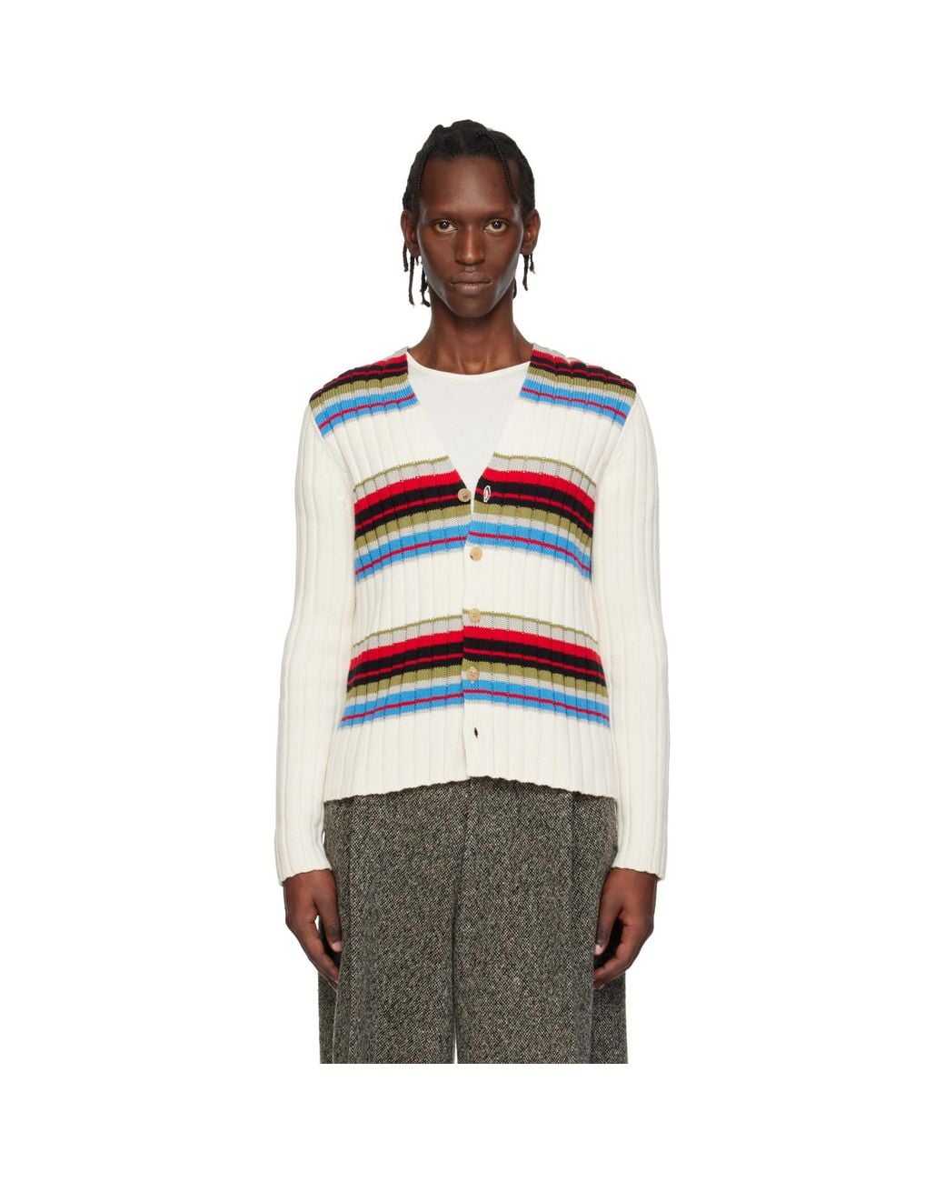 Dries Van Noten Black Off- Striped Cardigan for men