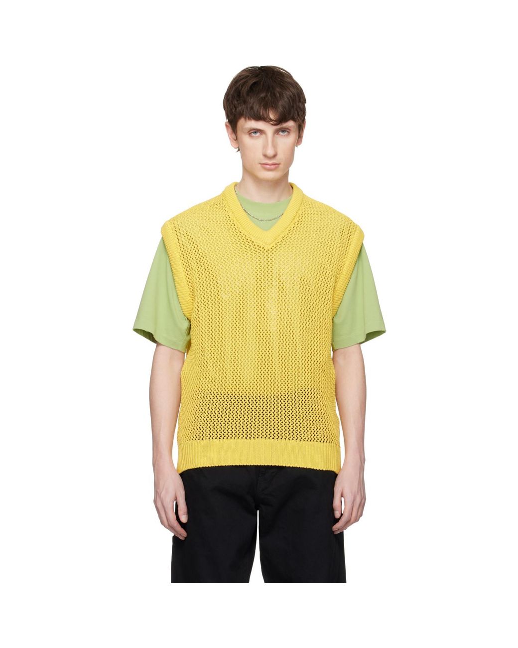 vowels Yellow Knitted Vest for men