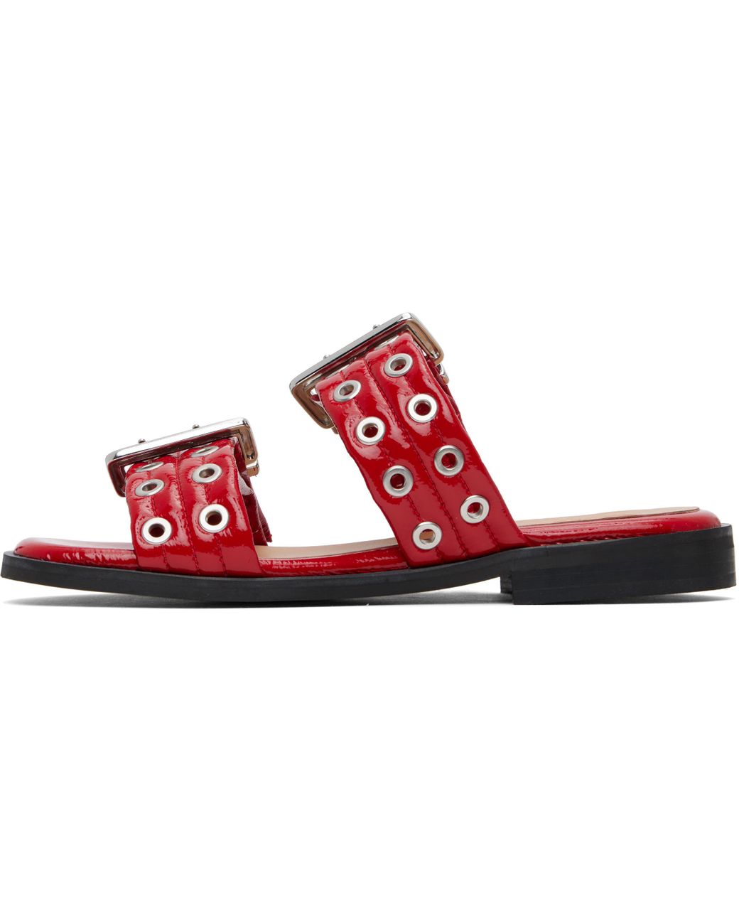 Ganni レッド Feminine Buckle ツーストラップ サンダル