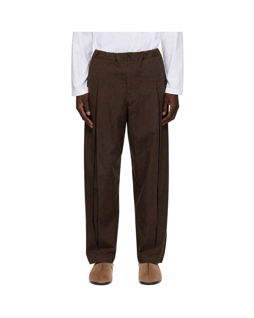 SAGE NATION Brown Box Pleat Trousers for men