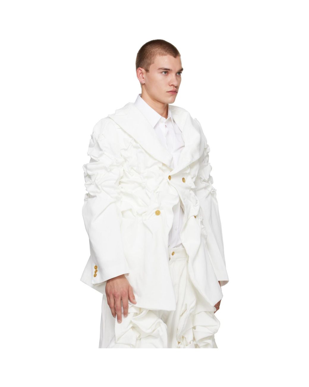 Comme des Garçons White Polyester Heavy Kersey Blazer for men