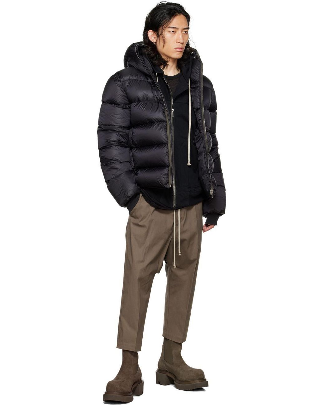 Rick Owens Black Zip Down Jacket for Men | Lyst