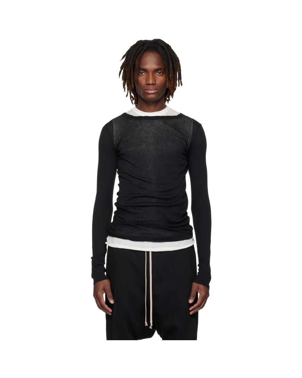 Rick Owens Black Temple Rib Ls T-shirt for men