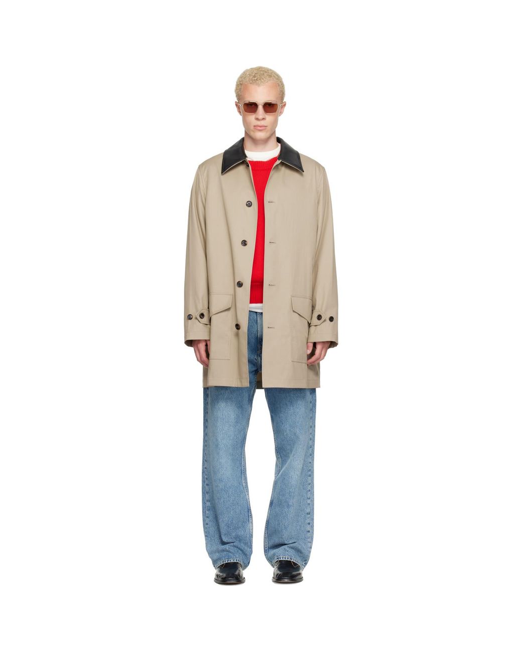 Burberry Multicolor Mid-Length Leather Collar Meadowbank Car Coat for men