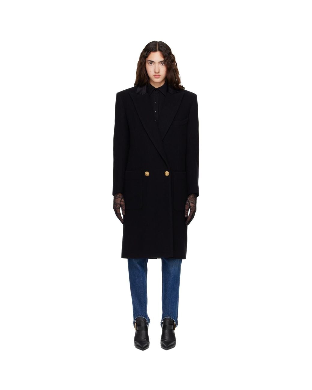 Balmain Black Long Wool Coat