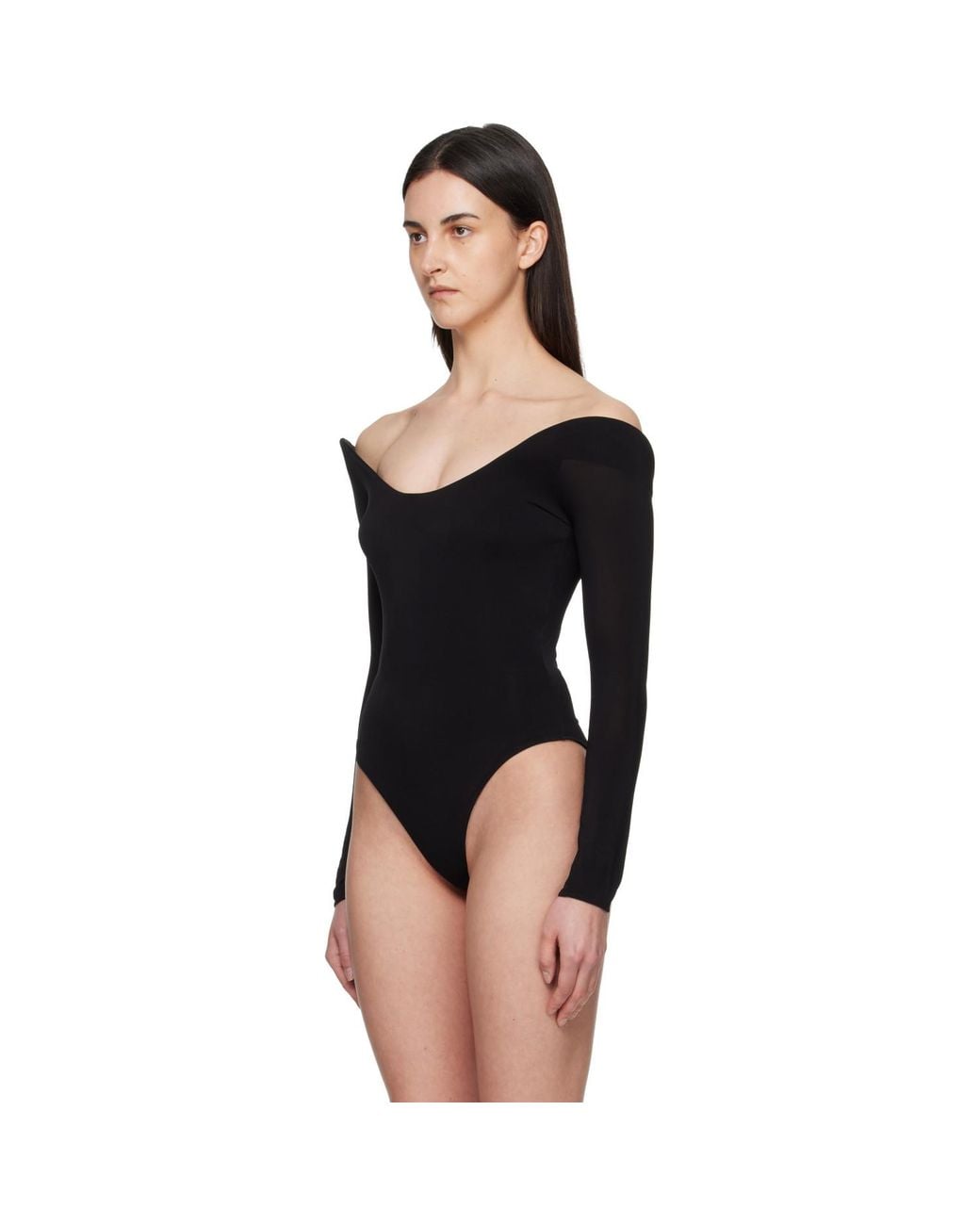 Alaïa Black Curved Soft Jersey Bodysuit