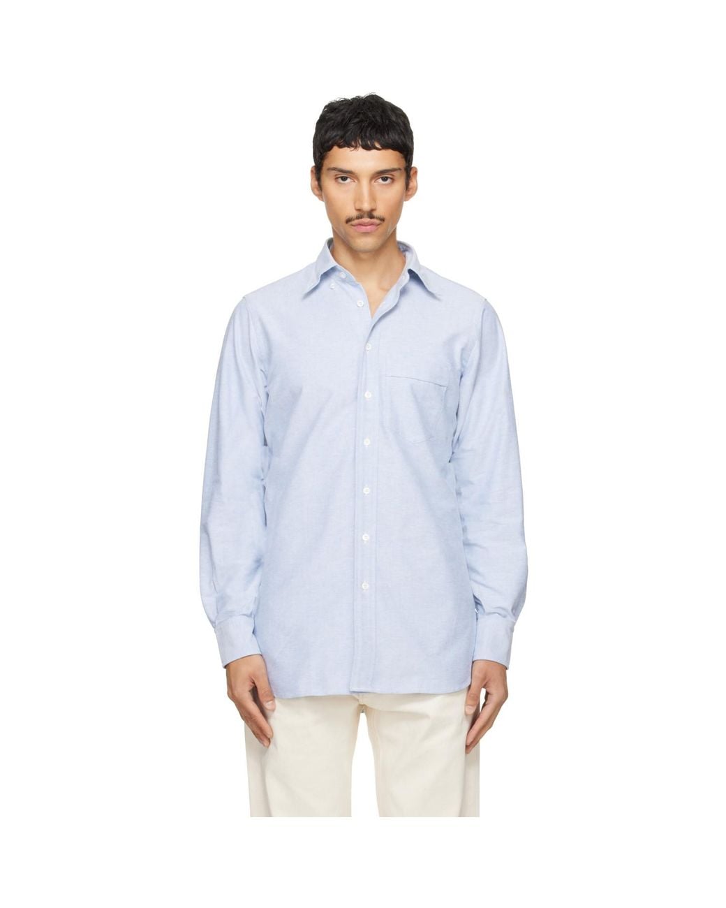 Drake's Blue Cotton Oxford Cloth Button-Down Shirt for men