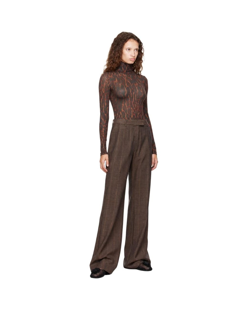 Ganni Brown Printed Jersey Turtleneck
