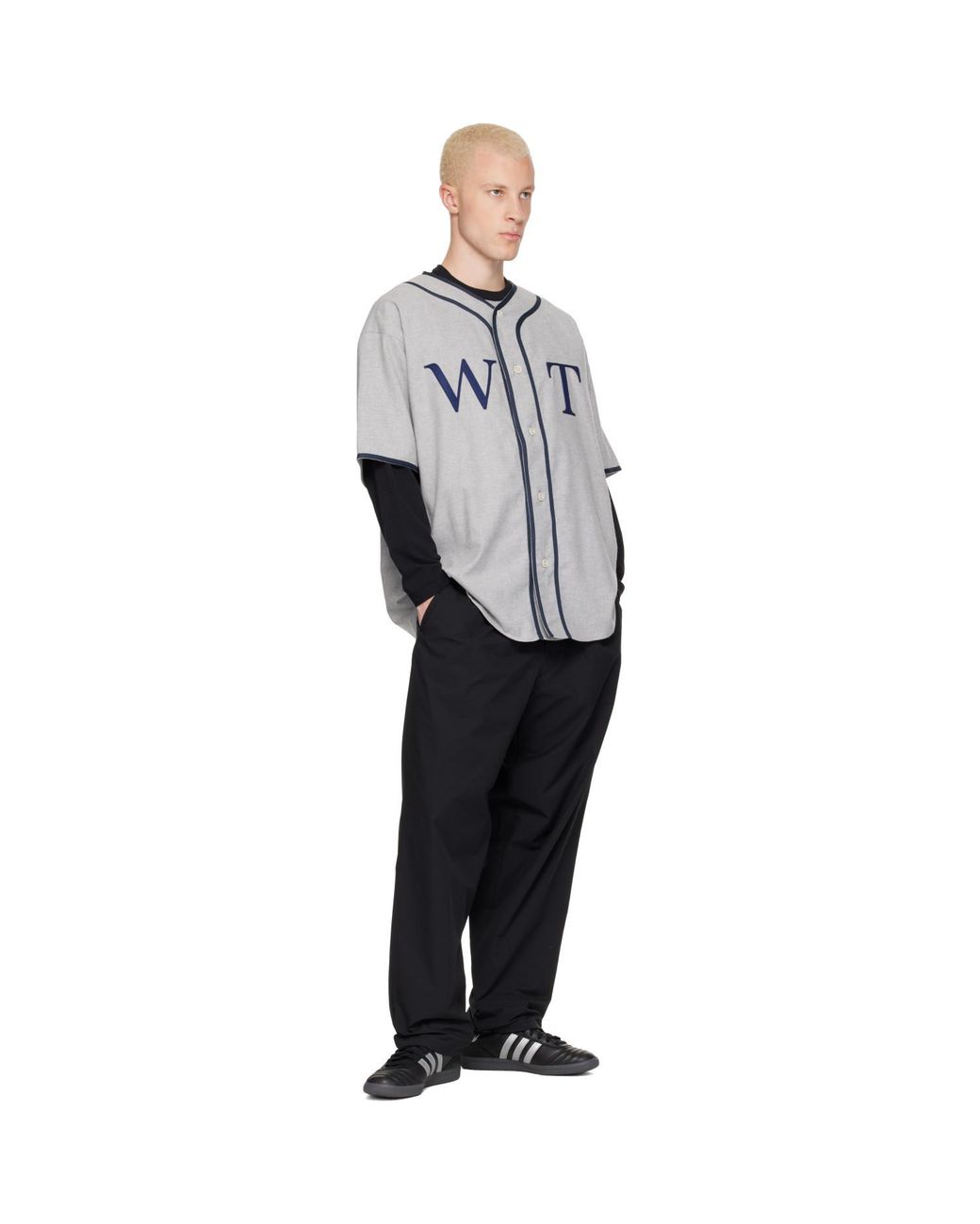(w)taps Gray League S/S Cotton Twill Shirt for men
