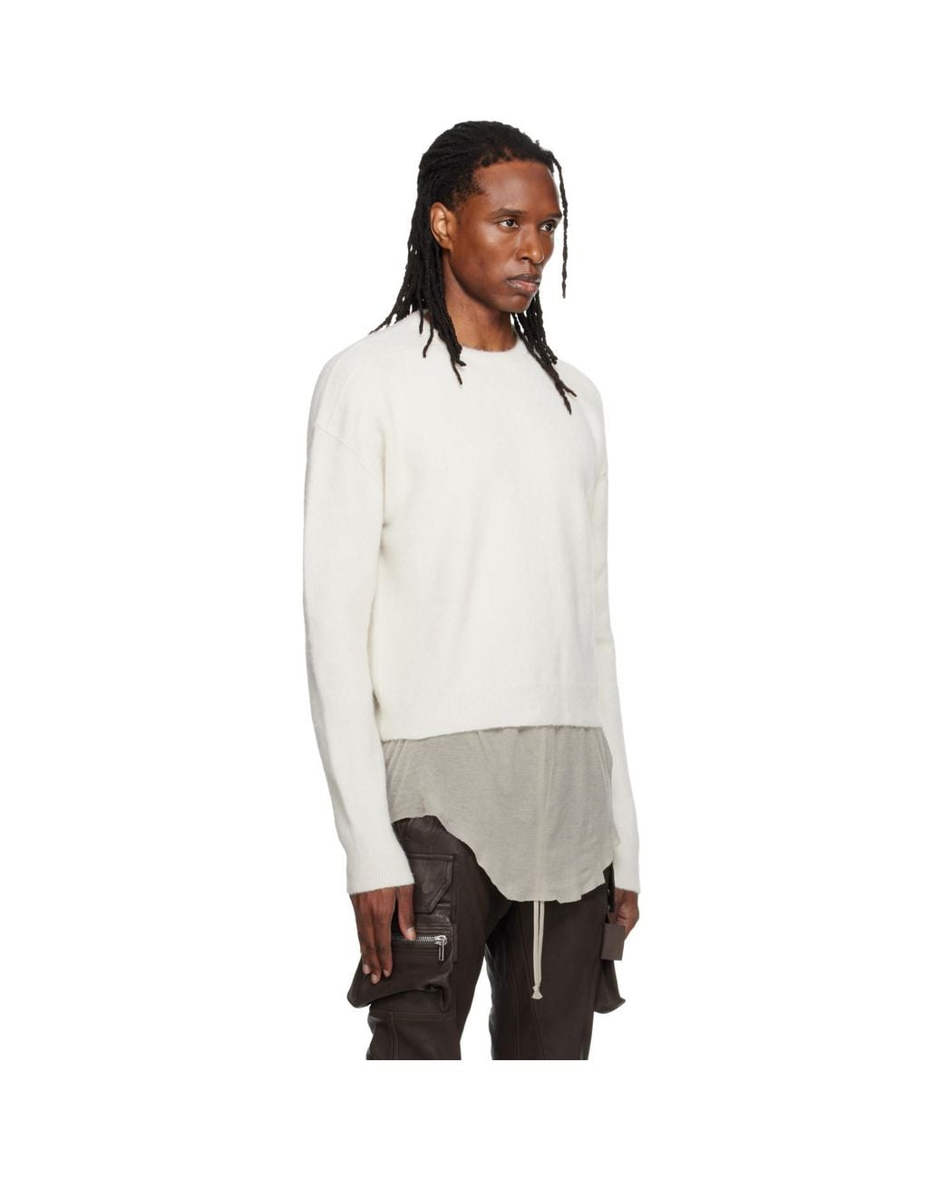 Rick Owens Natural Off- Tower Round Neck Sweater for men