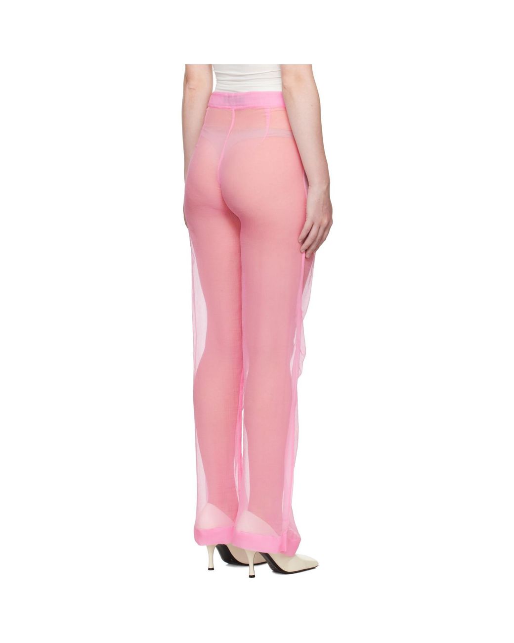 ALAINPAUL Pink Mousseline Silk Chiffon Knee Trousers