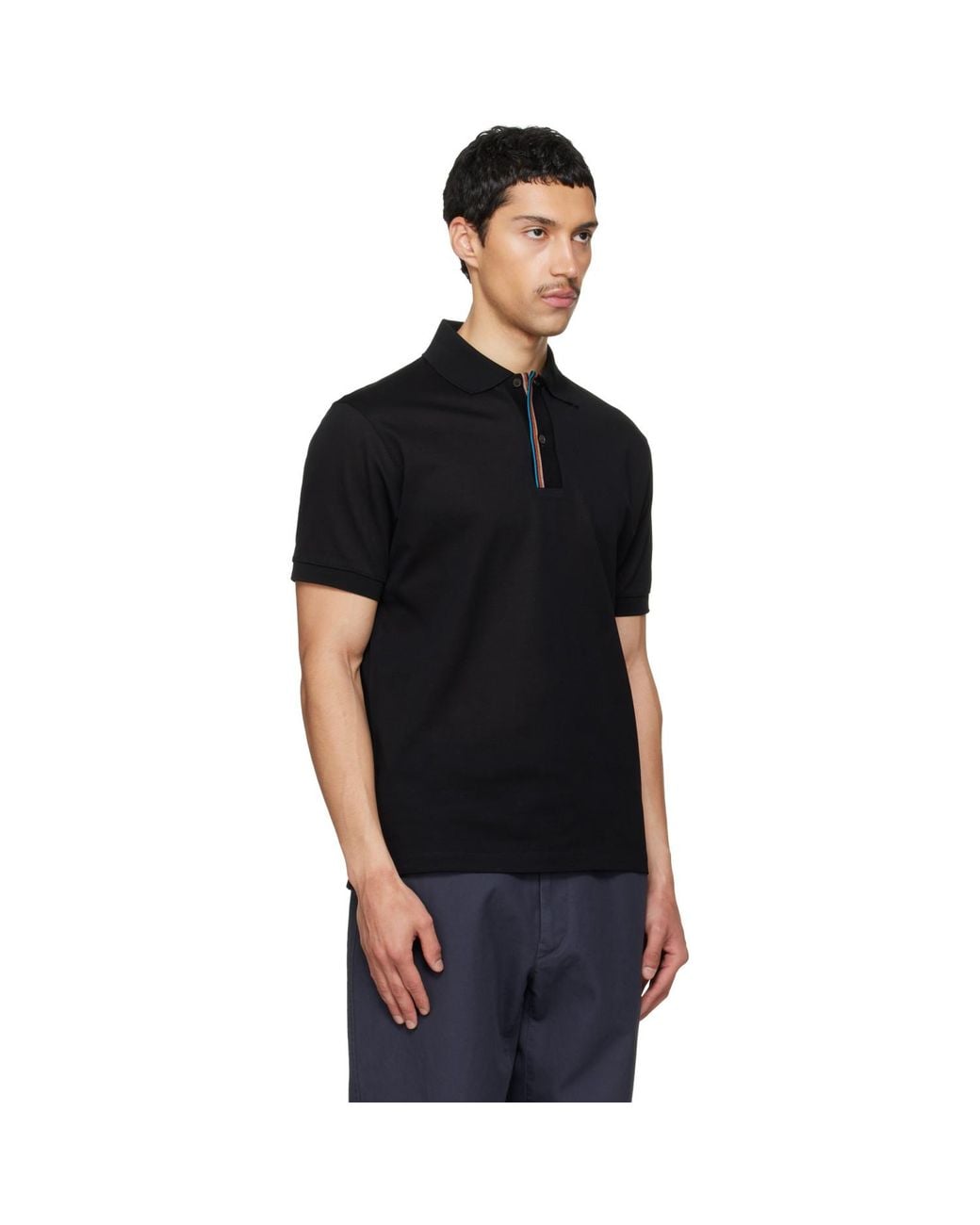 Paul Smith Black 'Signature Stripe' Trim Polo for men