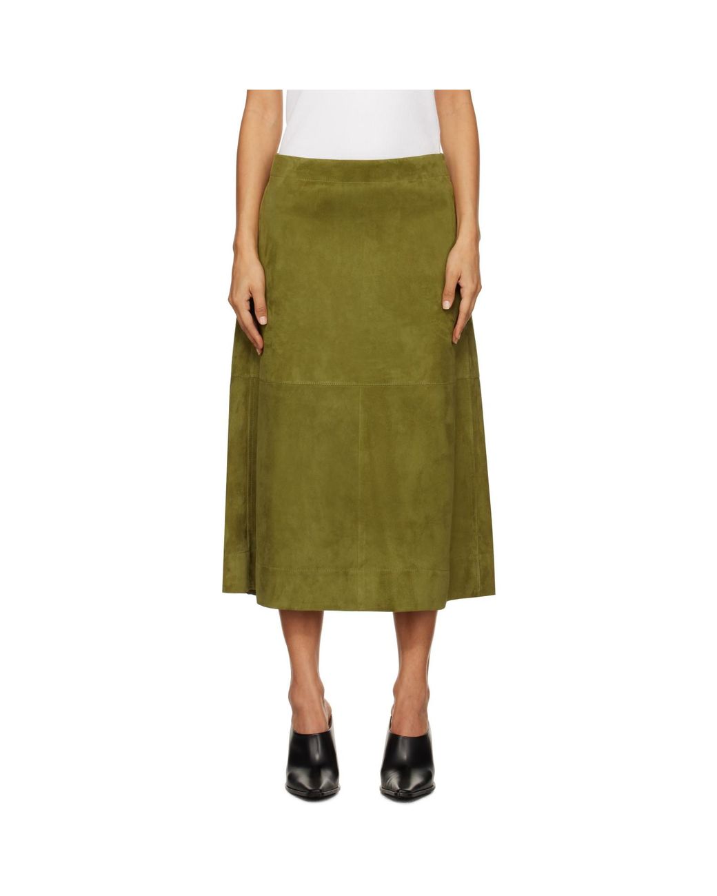 Bottega Veneta Green Full Grain Suede Midi Skirt