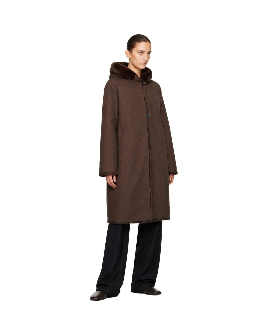 LE17SEPTEMBRE Brown Hooded Faux-Fur Coat