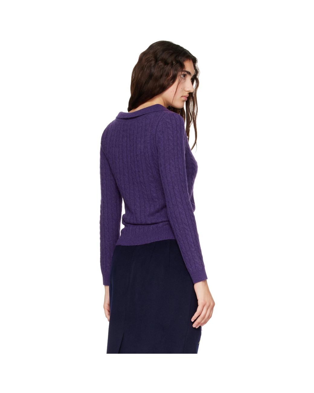 ShuShu/Tong Purple V-neck Cable Knit Sweater