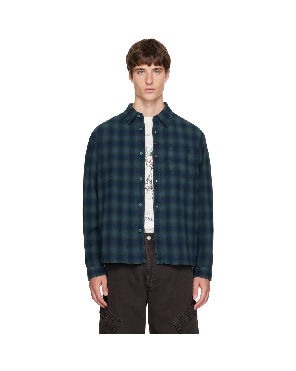Represent Blue Reversible Resent Plaid Shirt for men