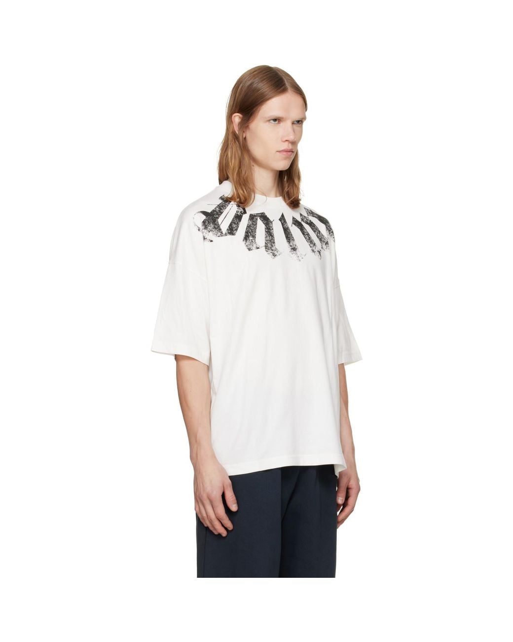 Palm Angels White Off- Big Neck Logo Loose T-Shirt for men