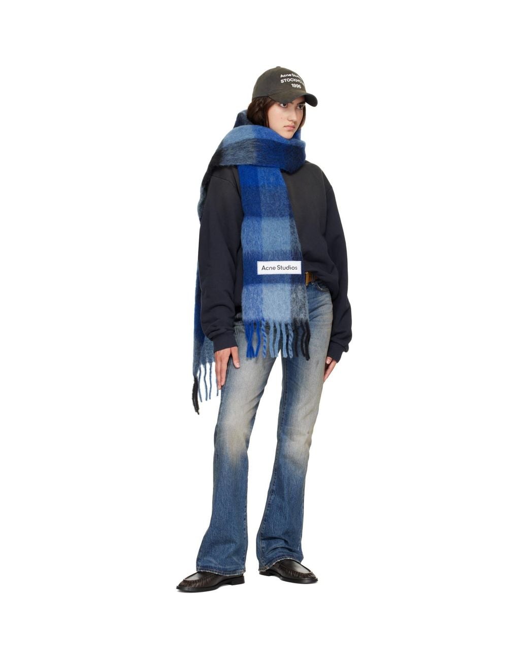 Acne Blue Check Wool Scarf
