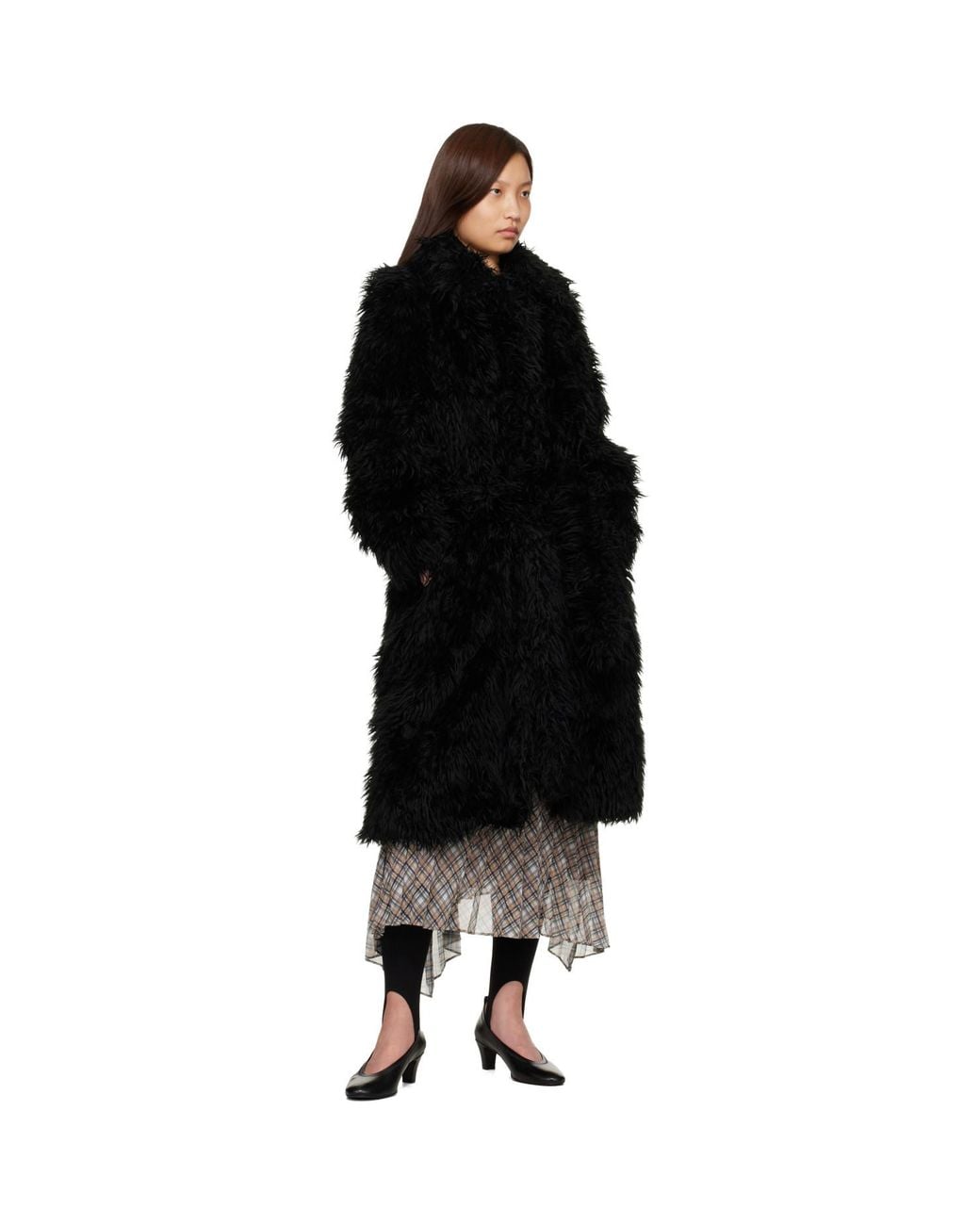 Acne Black Belted Faux-Fur Coat