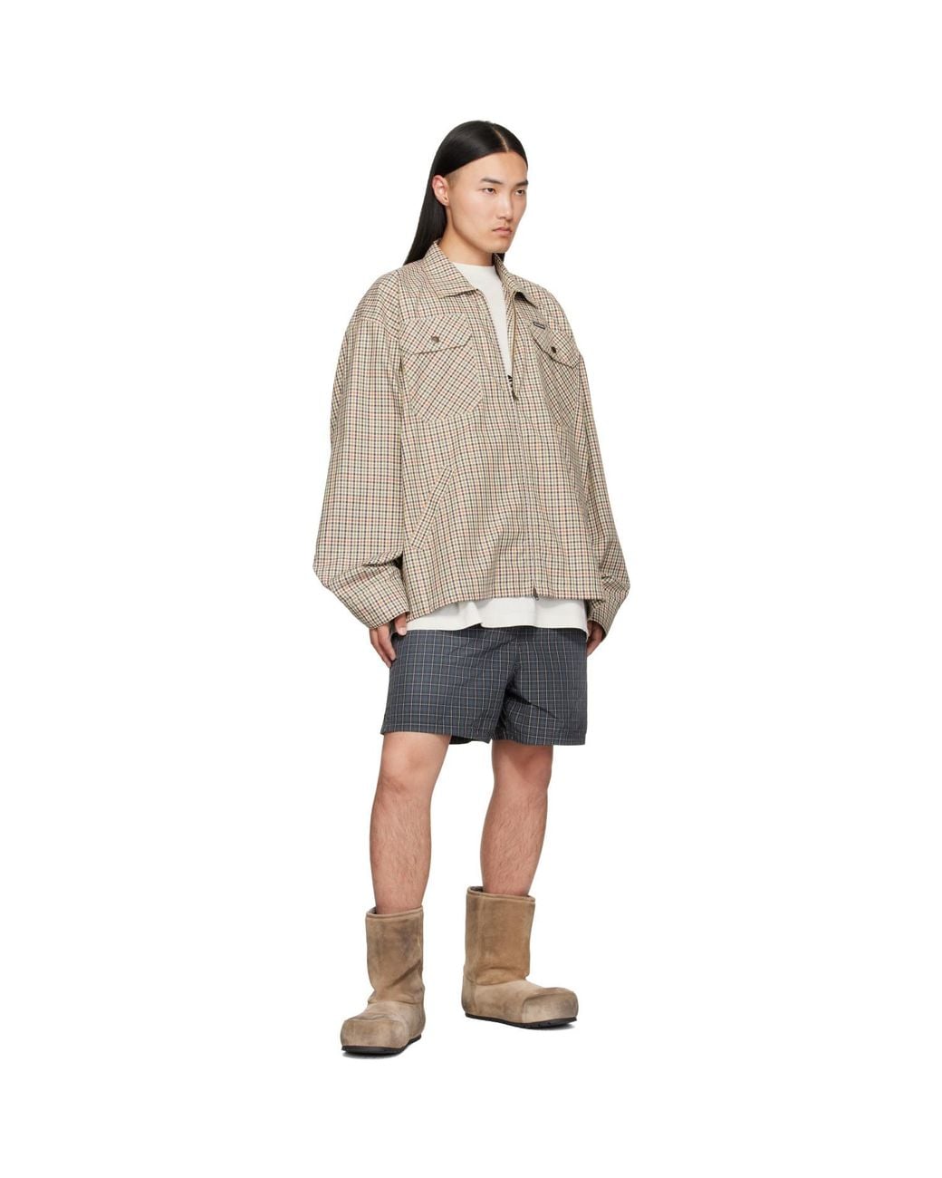 Balenciaga Natural Check Flannel Zip-Up Shirt for men