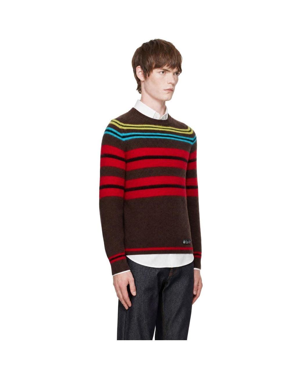 Lanvin Red Wool & Cashmere Striped Sweater for men