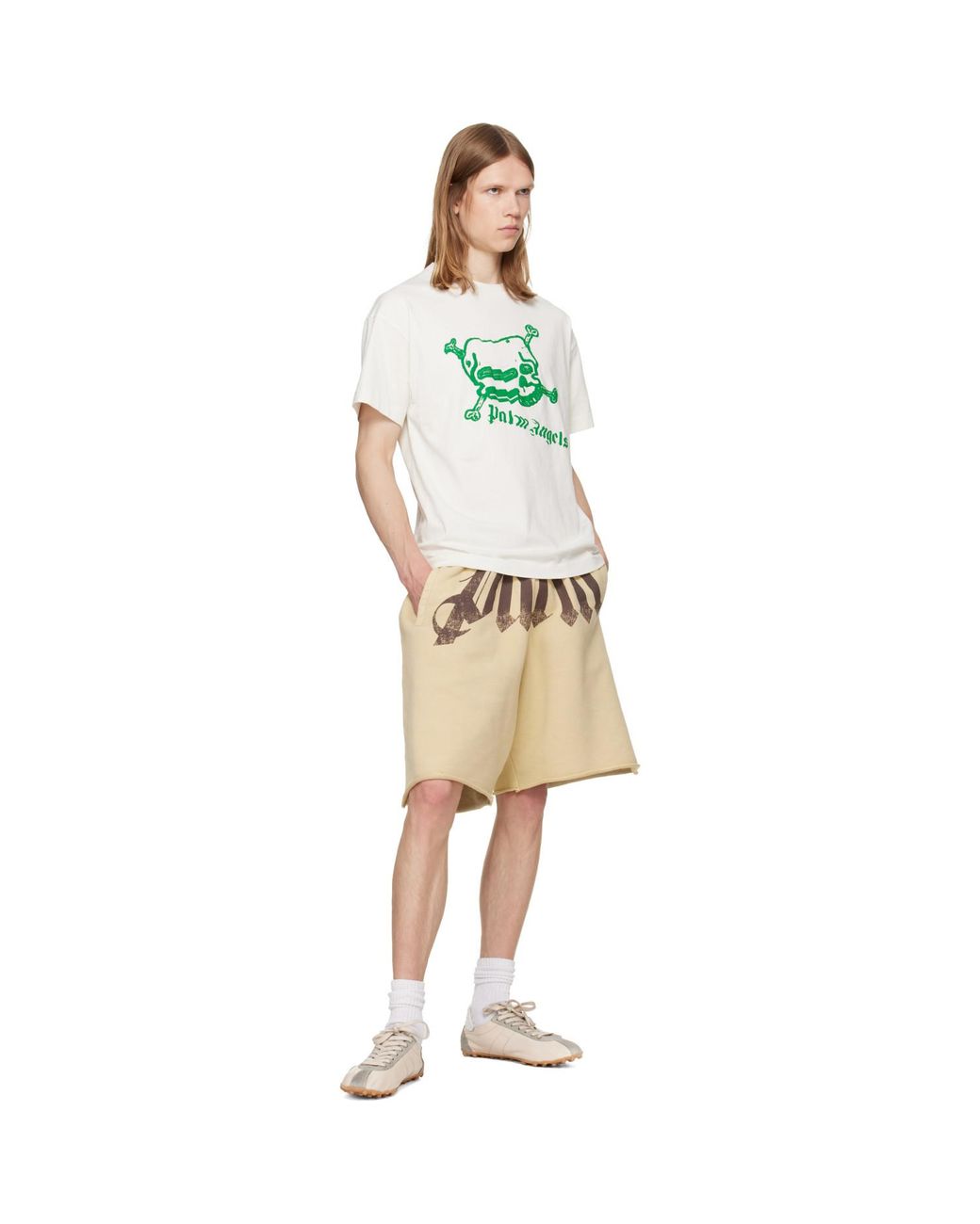 Palm Angels Green Off- Skull T-Shirt for men