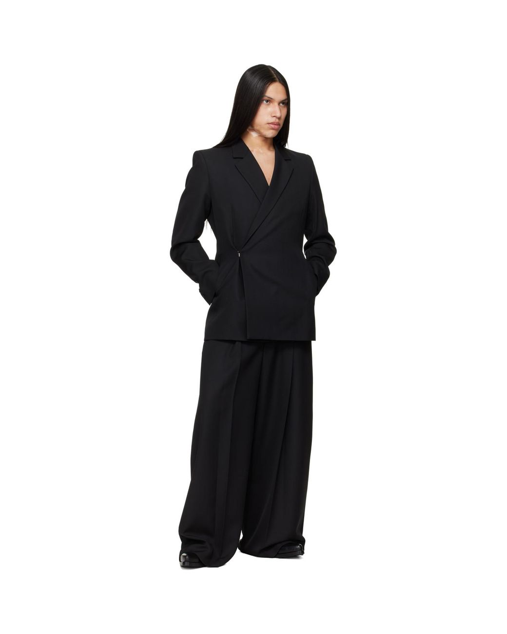 Egonlab Black Fluid Tailored Wide Leg Trousers for men