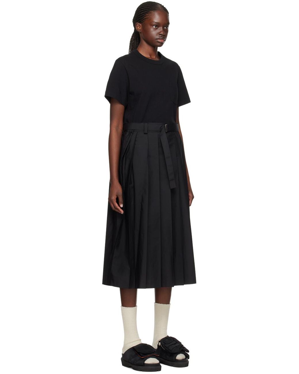 sacaiサカイ★オーバーレイヤー ミディアムワンピース sacai-BlackxBlack-Overlay-Midi