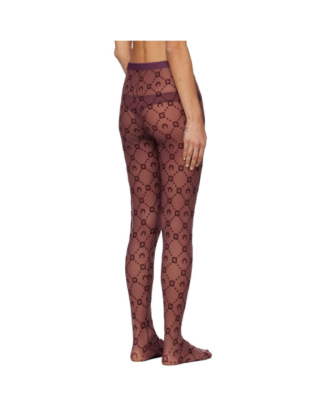 MARINE SERRE Red Burgundy Moonogram Mesh Flock Tights