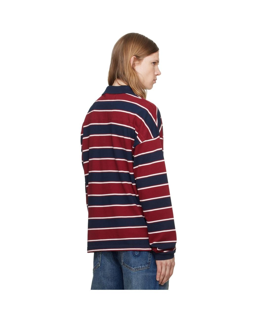 Rhude Red Fontaine Striped Long Sleeve Polo for men