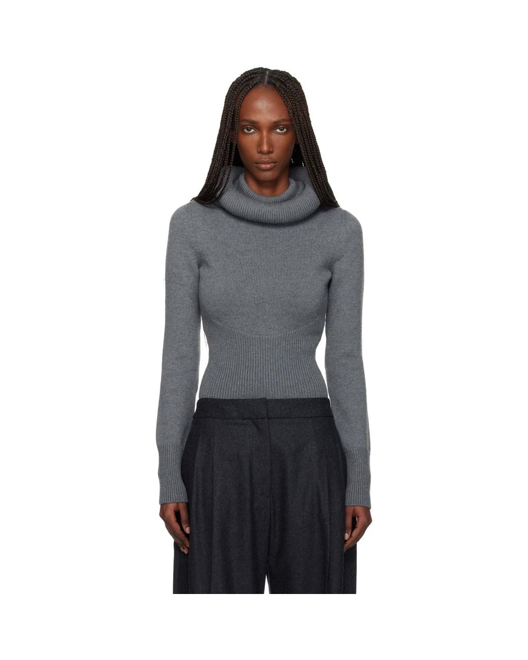 Alaïa Black Sculptural Hood Ribbed Knit Turtleneck
