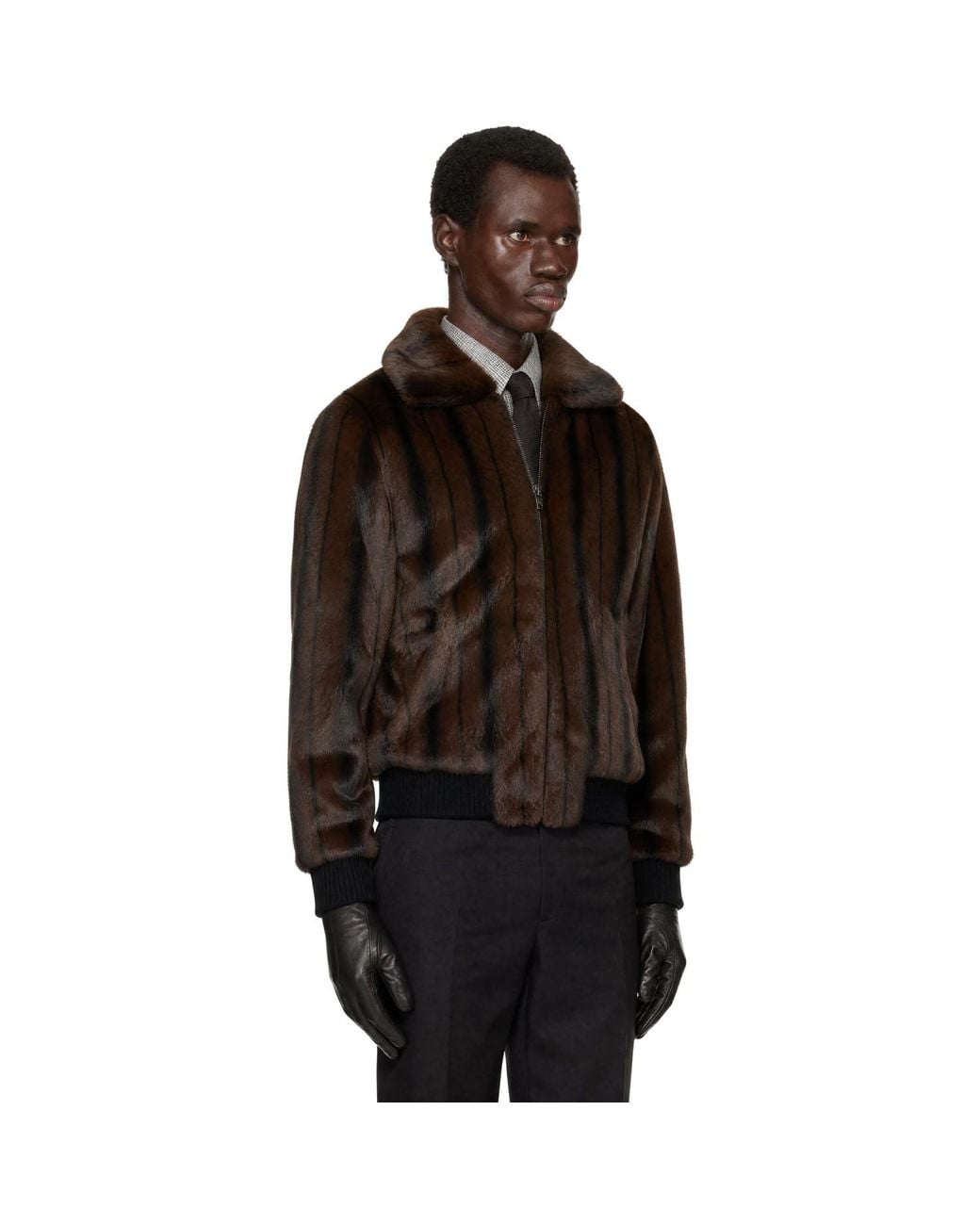Ernest W. Baker Black Faux-Mink Harrington Jacket for men