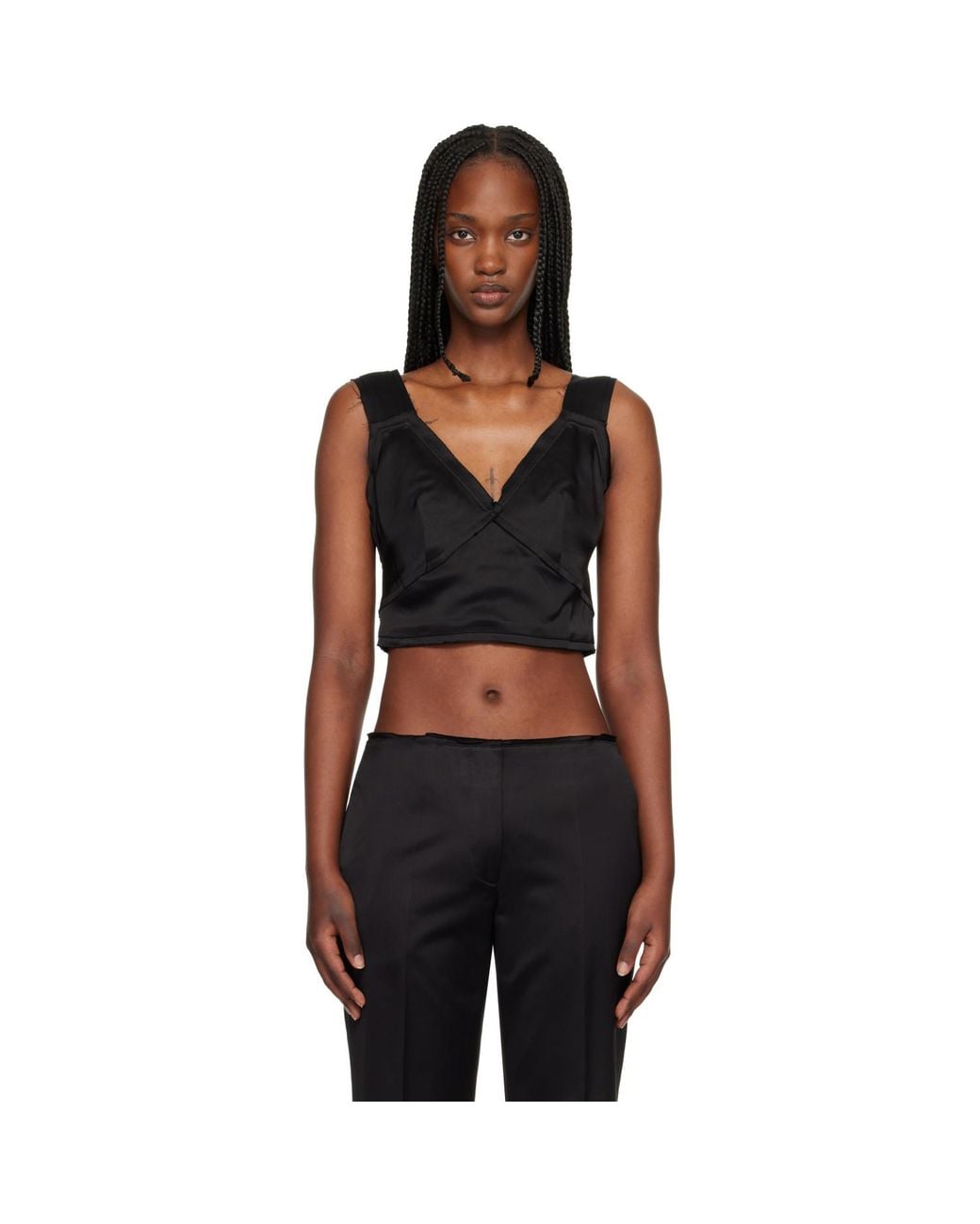 Totême Black Cropped Satin Camisole