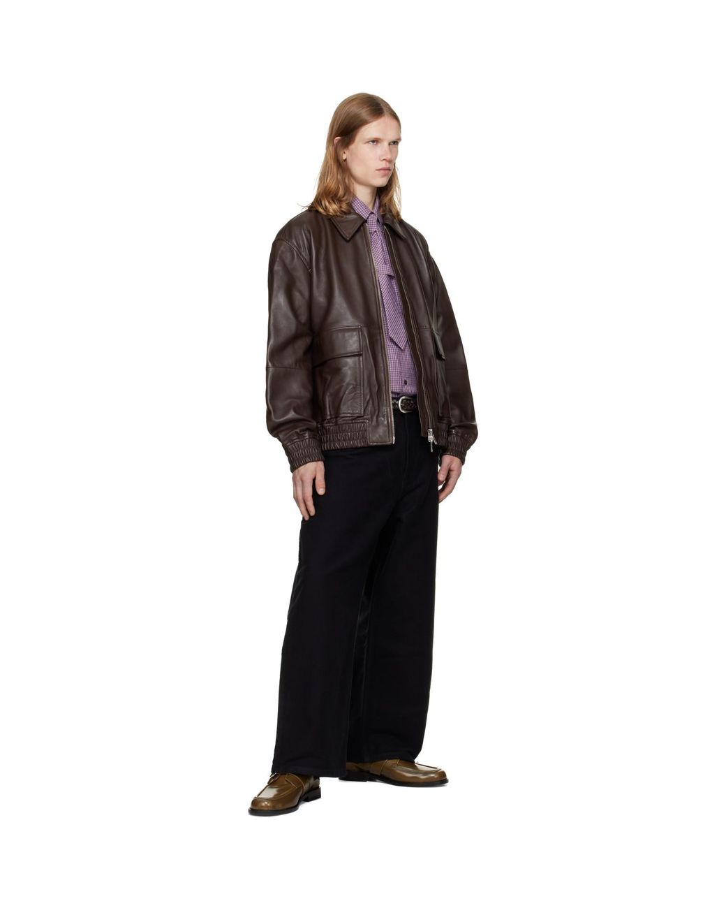 Studio Nicholson Brown Piston Leather Jacket for men