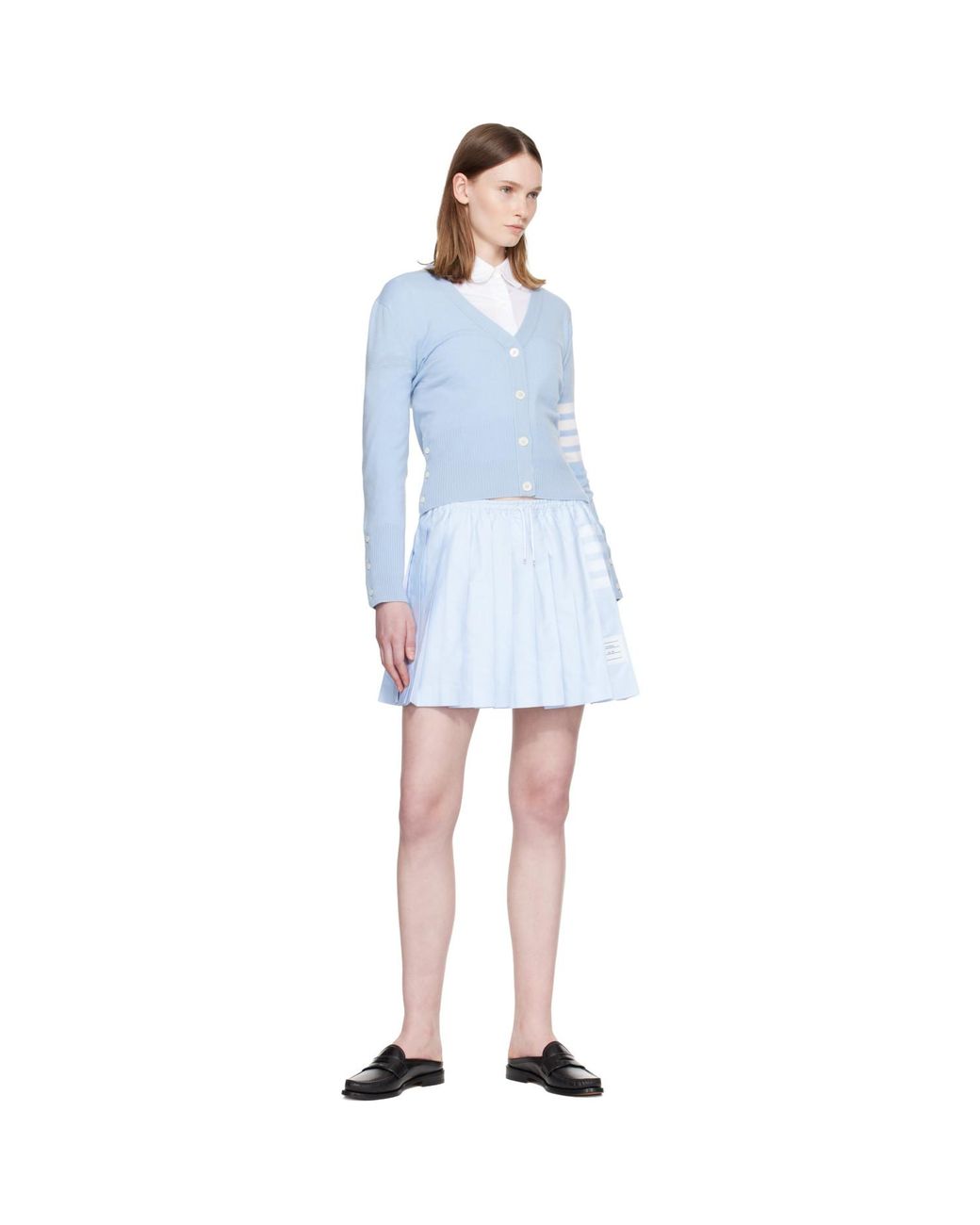 Thom Browne Blue Oxford 4-Bar Drawstring Pleated Miniskirt